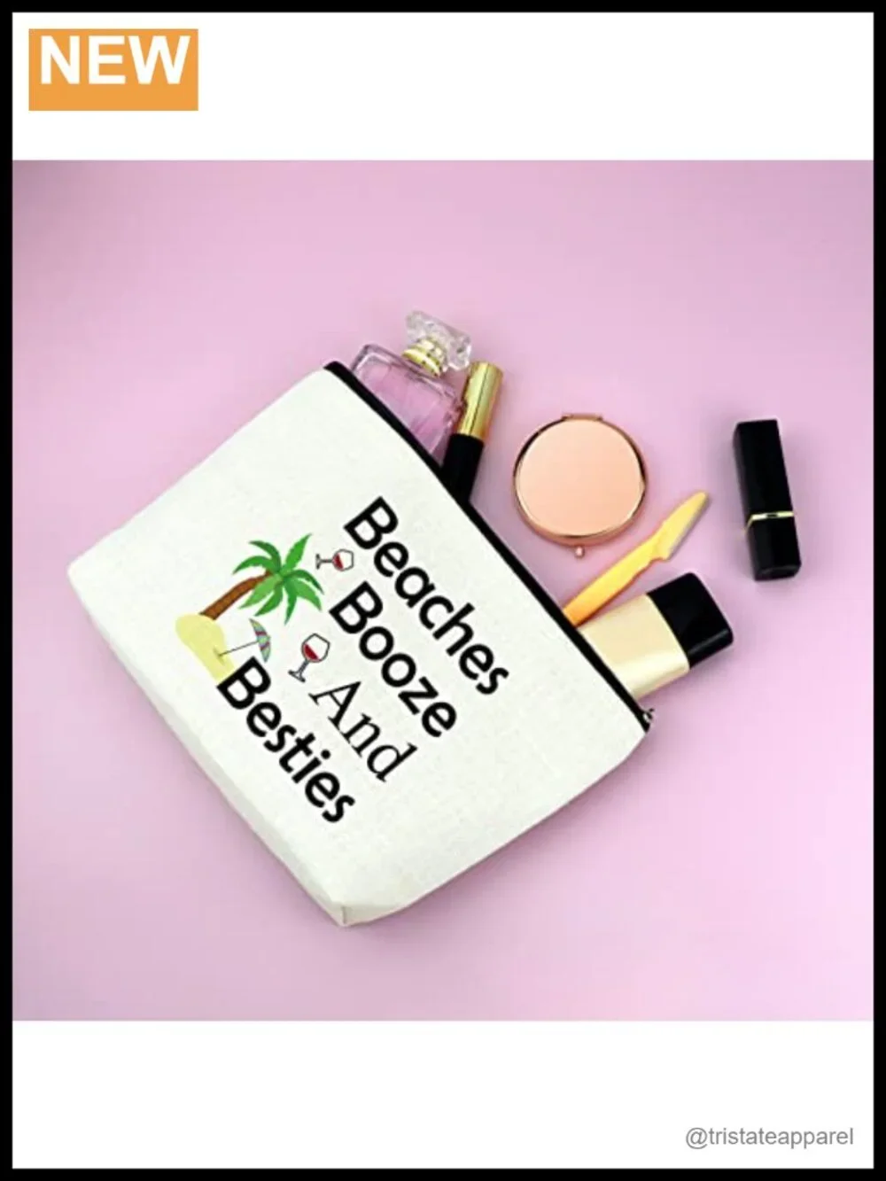Canvas Beach Themed Cosmetic Bag Travel Makeup Pouch Zipper Closure